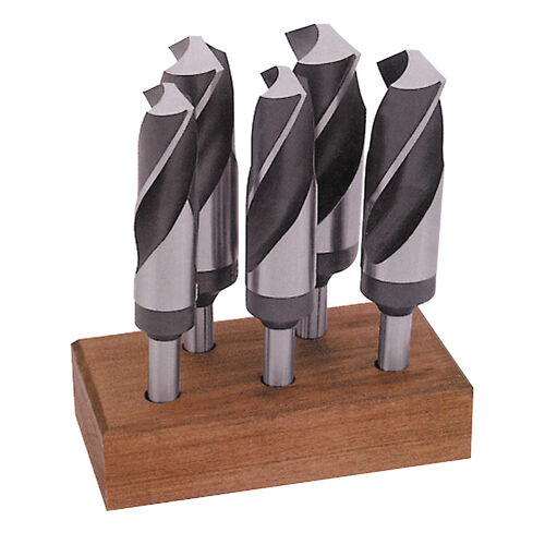 5pc H.S.S. Fractional Prentice Drill Bit Set On Wooden Block product photo Front View L