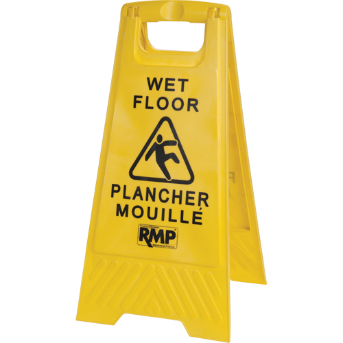 Safety Wet Floor Sign, Bilingual with Pictogram product photo Front View L