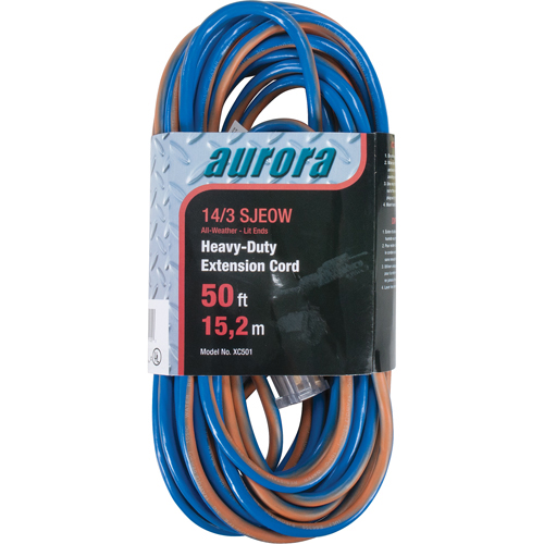 50' All Weather TPE-Rubber Extension Cord With Light Indicator, 14/3 AWG, 15 Amps product photo Front View L