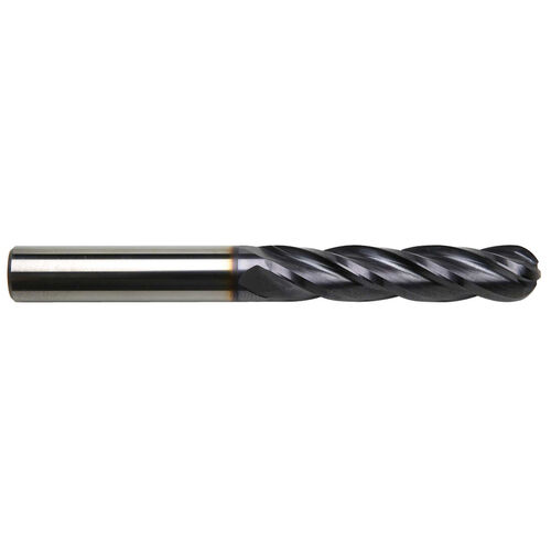 7/16" Diameter x 7/16" Shank 4-Flute Long Length Ball Nose Yellow Series Carbide End Mill product photo Front View L
