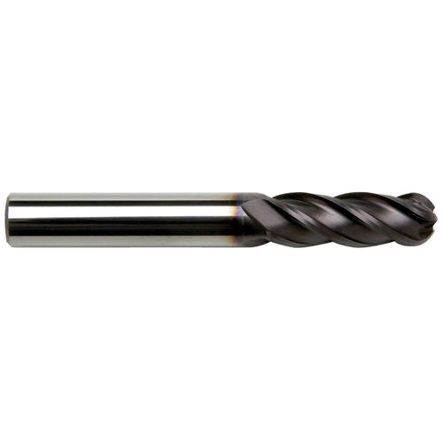 1/4" Diameter x 1/4" Shank 4-Flute Long Length Ball Nose AlTiN Red Series Carbide End Mill product photo Front View L
