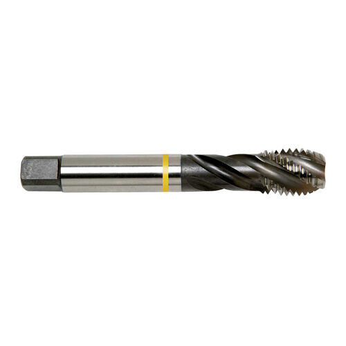 1"-8 Yellow Ring HSSE-V3 UN8 DIN Length ANSI Shank Spiral Flute Tap product photo Front View L