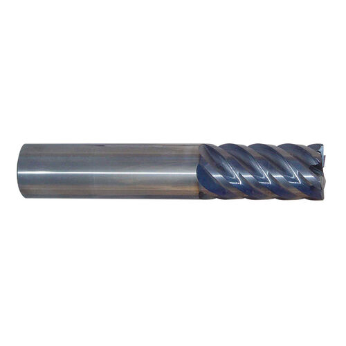1/2" Diameter x 1/2" Shank 0.025-0.030" Radius 5-Flute Corner Radius Variable Helix AlTiN Red Series Carbide End Mill product photo Front View L