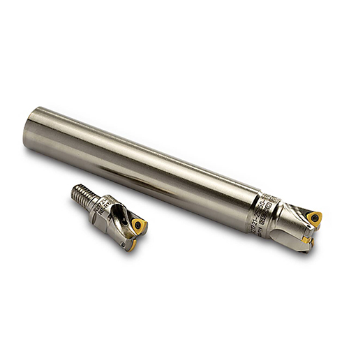 R217.21-00.750-10RE-R100-2A 0.4142" Diameter M10 Combimaster Shank Coolant Through 2-Flute Indexable High Feed End Mill product photo Front View L
