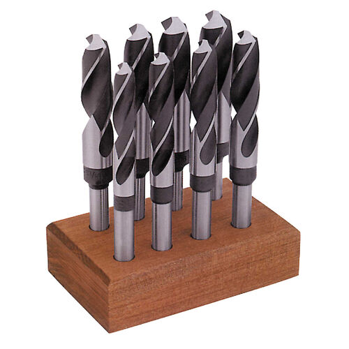 8pc H.S.S. Fractional Prentice Drill Bit Set On Wooden Block product photo Front View L