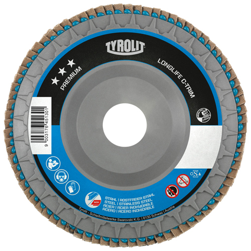 6" Diameter x 7/8" Hole Type 29 ZA120 Blue C-Trim Plastic Backed Premium Flap Disc product photo Front View L