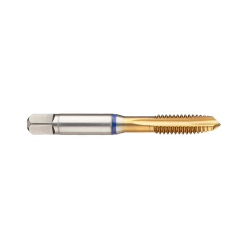 3907 (9.525mm) 3/8-16 HSSE-PM TiN Coated Spiral Point Blue Ring Tap product photo Front View L
