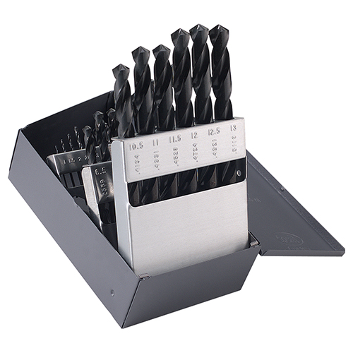 25pc 1mm-13mm x 0.5mm General Purpose Black Oxide High Speed Steel Jobber Length Drill Bit Set product photo Front View L