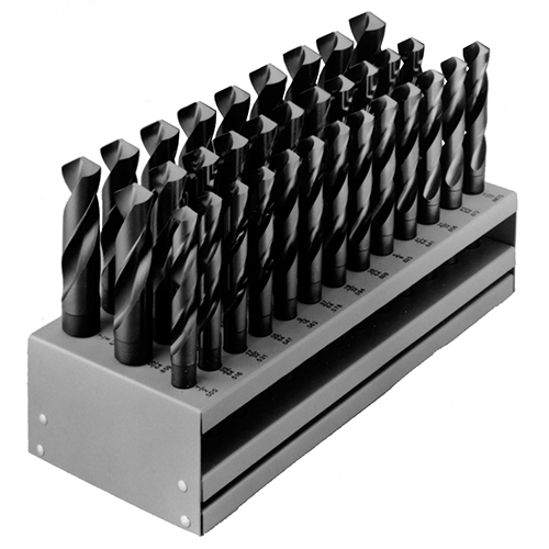 33pc 1/2"-1" x 1/64" General Purpose Black Oxide High Speed Steel Reduced Shank Drill Bit Set product photo Front View L