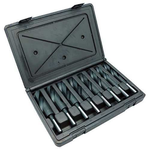 8pc 9/16"-1" x 1/16" General Purpose Black Oxide High Speed Steel Reduced Shank Drill Bit Set product photo Front View L