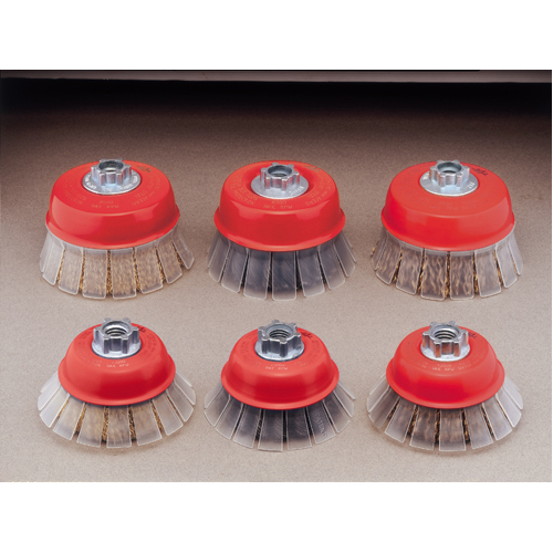 3" Diameter x MULTI Arbor, 12 x 0.009" Steel Cable Crimped Guarded Cup Brush product photo Front View L