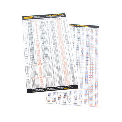 Tap & Drill Pocket Reference Chart product photo Front View L