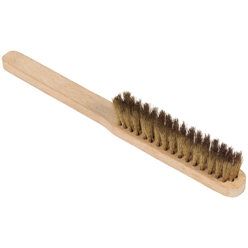 14" x 0.012" Stainless Steel Wire 3-Row Long Wooden Handle Scratch Brush product photo Front View L