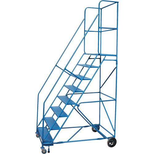 72" Rolling Step Ladder, 8 Steps, 30" Step Width, Steel product photo Front View L