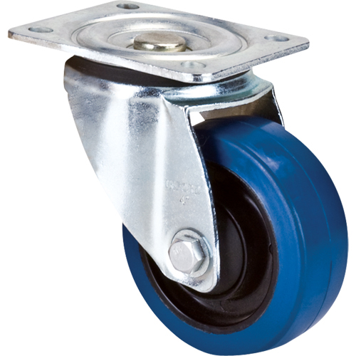 4" (101.6 mm) Blue Caster, Swivel, Rubber, 350 lbs. (158.8 kg.) product photo Front View L