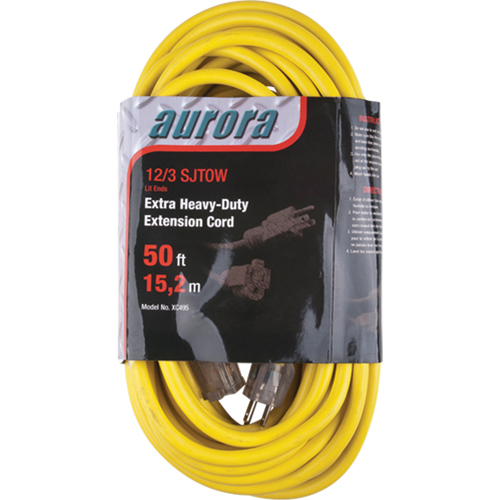 50' Outdoor Vinyl Extension Cord with Light Indicator, 12/3 AWG, 15 Amps product photo Front View L