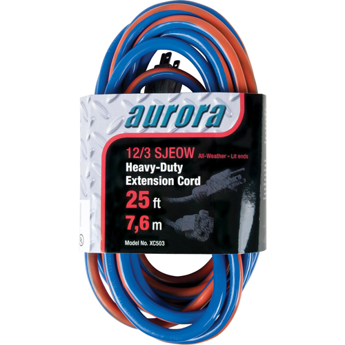 25' All Weather TPE-Rubber Extension Cord With Light Indicator, 12/3 AWG, 15 Amps product photo Front View L