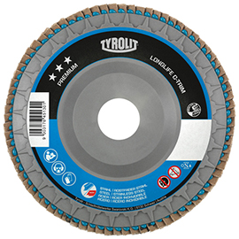 4-1/2" Diameter x 7/8" Hole Type 29 ZA80 Blue C-Trim Plastic Backed Premium Flap Disc product photo