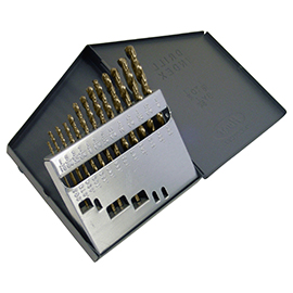 13pc 1/16"-1/4" x 1/64" Heavy-Duty Gold Oxide Cobalt Jobber Length Drill Bit Set product photo