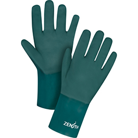 Double Dipped Green Gloves, 12" L, PVC, Cotton Jersey Inner Lining product photo