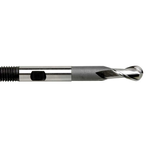 1" Diameter x 1" Shank 2-Flute Extended Shank Ball Nose HSCO Cobalt End Mill product photo Front View L