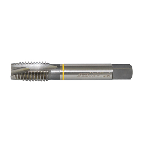 M8x1 Yellow Ring 3-Flute HSSE-V3 Bright Finish Spiral Point Tap product photo Front View L