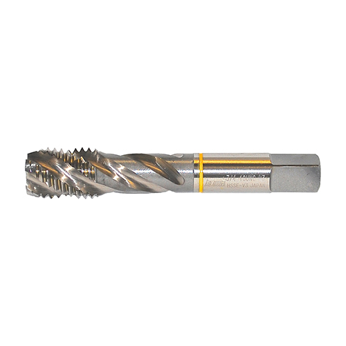1/4"-28 Yellow Ring 3-Flute HSSE-V3 Bright Finish Spiral Flute Tap product photo Front View L